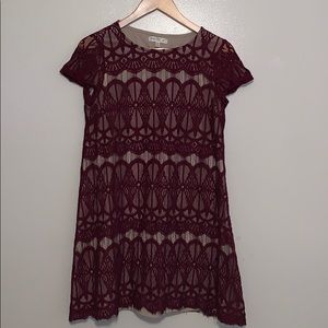 Burgundy all over lace dress